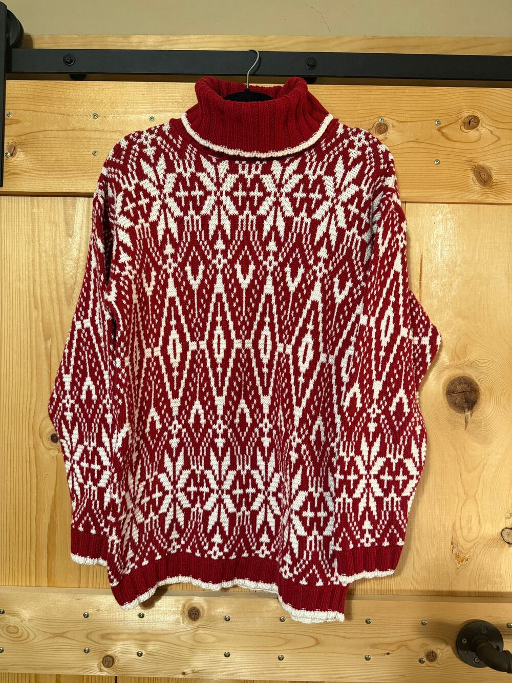 Vintage Eddie Bauer Sweater Knit Turtleneck Red White Women’s Small 100% Cotton